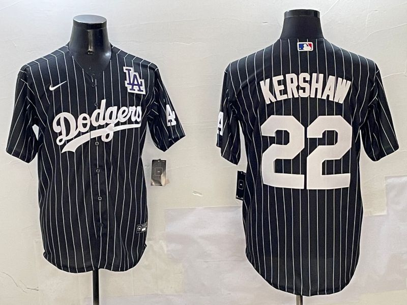Men Los Angeles Dodgers #22 Kershaw Black Stripe Jointly Name 2025 Nike MLB Jersey style 7->los angeles dodgers->MLB Jersey
